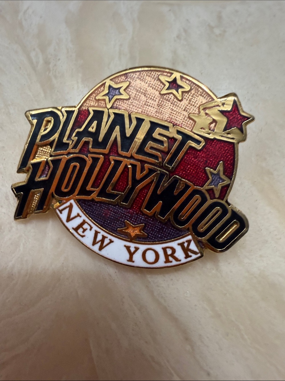 Planet Hollywood New York Gold-Tone Red & Purple Enamel Brooch